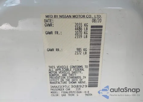 2020 Nissan Leaf Sv 40 Kwh из США, поврежденный, VIN 1N4AZ1CP7LC308929